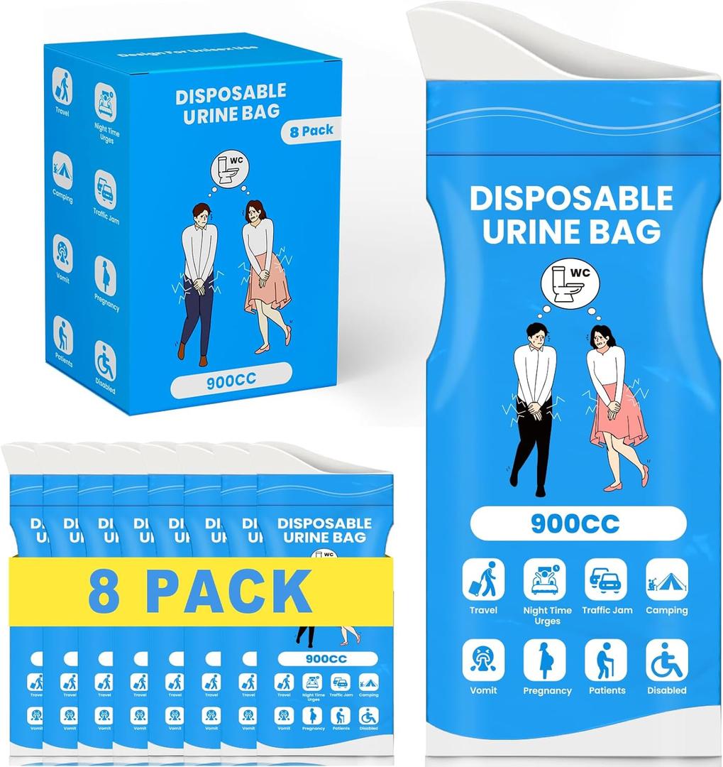 Disposable Pee Bags, 900ML Urine Bags for Women Men, 8/12/24 Pack Emergency Portable Urinal Bag and Vomit Bag Female Urinal Bags for Travel, Camping, Traffic Jams, Patient, Pregnant