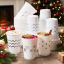 Jingmore 60 Pcs Winter Plastic Cups Bulk 16 oz Snowflake Disposable Winter Party Cups Stripes Polka Dots Drinks Cup for Christmas Holiday Birthday Baby Shower Party Supplies(White Silver,Snowflake)