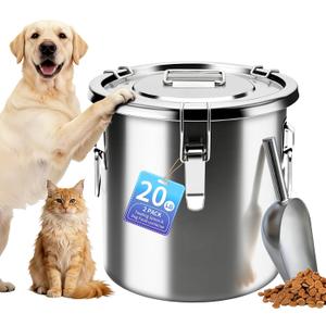 20 lb Stainless Steel Dog Food Storage Container, Airtight Metal Pet Food Storage Bin with Lid and Scoop, Large Dog Food Container for Dry Food, Keep Fresh, Easy to Clean