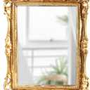 Feyarl Vintage Makeup Mirror Decorative Resin Tabletop Vanity Mirror Stand Dresser Wall Mounted Mirror for Bathroom Bedroom Desktop Wedding Home Decor (10.8 x 9.4 Inch) (Gold)
