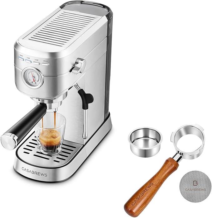 CASABREWS Espresso Machine 20 Bar, Professional Espresso Maker with Milk Frother Steam Wand 51mm Bottomless Portafilter with Puck Screen & Filter Basket