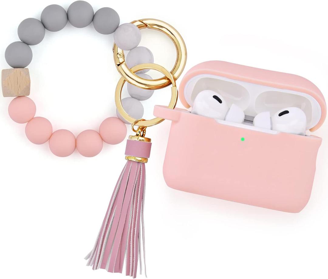 Filoto Airpods Pro 2nd Generation Case Cover 2022, Cute Silicone Protective Case with Bracelet Keychain Accessories for New Apple Airpods Pro 2 Women Girls (Pink)