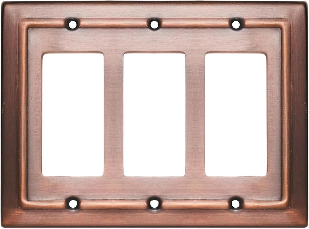 Monarch Abode Rocker Light Switch Cover Plate 3-Gang Antique Copper Decorator Wall Plates, Architectural Decorative Outlet Covers Wall Plates for Receptacle, GFCI Electric Outlet Cover, Pack of 1