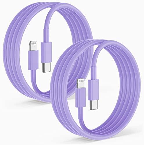 Citelect 2 Pack Fast Charger Cable, 6ft USB-C to Lightning Cable, MFi Certified, Purple, for iPhone14/13/12/11 Pro Max/Mini/XR/XS, etc.