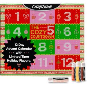 ChapStick Advent Calendar 2025  Cozy Countdown to Christmas, Variety 12-Pack Lip Balm Gift Set, Holiday Gifts for Women, Men, Teens, Coworkers, Grandpa & Grandma, 0.15 Oz Each