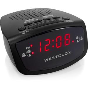 Westclox Dual Alarm Clock Radio 0.6" Red LED Display, FM Radio with 20 Presets, Adjustable Brightness, Snooze & Battery Backup, Digital FM Clock Radio Alarm for Bedrooms (Black)