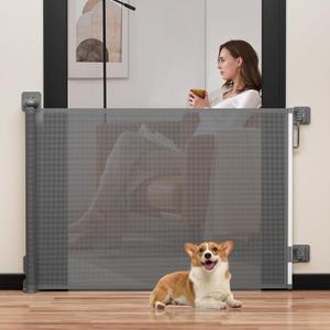 Babepai Retractable Baby Gates for Stairs No Drill, Dog Gates for Doorways, Mesh Baby Gate Extends to 55" Wide 34" Tall, Pet Gate Indoor Use for Hallways, Porch, Patio, Outdoor - Gray