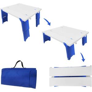 Modern-Depo 15.9"x14.2"x9.6" Large Portable Folding Beach Table for Sand Foldable Height Adjustable Side Table Desk for Camping Picnic BBQ with Carry Bag, Blue
