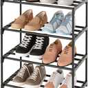 Metal Small Shoe Rack,Stackable Kids Shoe Stand,Narrow Shoe Storage Shelf for 8-10 Pairs of Shoes Entryway and Closet Hallway (4-Tier, Black)