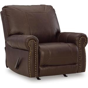 Signature Design by Ashley Colleton Classic Leather Match Upholstered Manual Recliner with Nailheads, Dark Brown