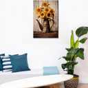 Vintage Sunflower Wall Art Farmhouse Rustic Yellow Sunflower Painting Wooden Background Print Poster Framed Country Style Flower Picture for Bathroom Kitchen Decor, 24"L x 16"W