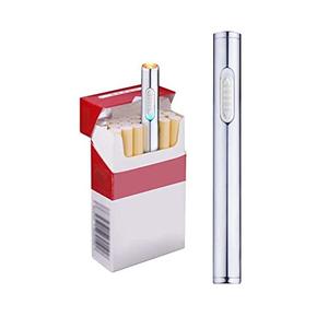USB Mini Lighters Electronic Rechargeable Windproof Flameless Portable Cigarette Slim Lighter (Silver)