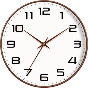Woodgrain Wall Clocks Battery Operated 12 Inch, Large Easy-to-Read Silent Digital Wall Clock, Non Ticking Modern Vintage Analog Clock for Bedroom Living Room Bathroom Kitchen Office Gym,Brown