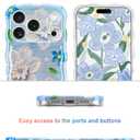 Jusy Case for iPhone 17 Pro Max, Colorful Retro Oil Painting Printed Flower Laser Blue Glossy Pattern Cute Curly Wave Phone Case Soft TPU Cover for Girly Women -Blue Flower