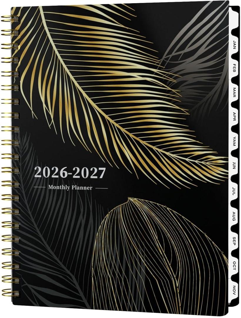 3 x Ymumuda 2026 Monthly Planner - 2 Year Monthly Planner, JAN.2026 to DEC.2027, 8.5" x 11", Large Calendar with Spiral Bound, 24 Coated Tabs,24 Months Perfect for School & Office Schedule, Golden Leaves