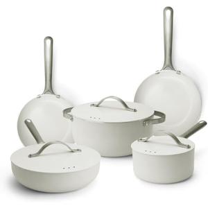 Alva Mobi Ceramic Healthy Nonstick Cookware Set, Non-Toxic PFAS/PTFE/PFOA Free 8-Piece Complete Kitchen Cooking Set with Pots, Pans & Lids, Induction Compatible, Oven & Dishwasher Safe, Cannoli Cream
