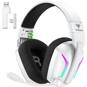 WESEARY Wireless Gaming Headset for PS5, PS4, PC, Switch & Mac, 20ms Ultra-Low Latency, 2.4GHz USB & Bluetooth 5.4 Gaming Headphones with Mic, 50H Battery Life, 3D Spatial Audio, Aurora White