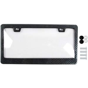 BLVD-LPF OBEY YOUR LUXURY Car License Plates Shield and Carbon Fiber Look Frame Combo 1 Pack Clear Bubble Design Novelty Plate Covers to Fit Any Standard US Plates Unbreakable 2 Holes Patented Design