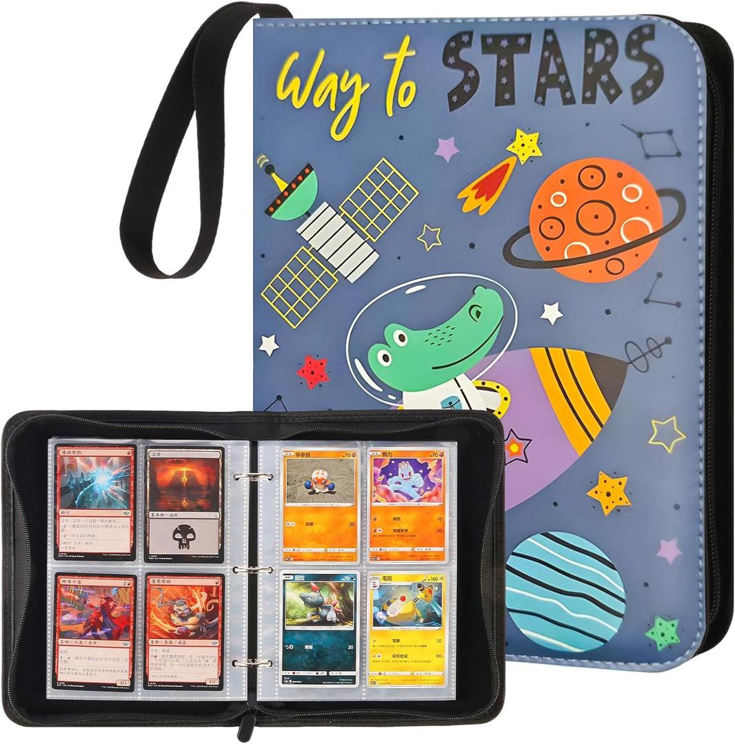 Trading Card Binder 4 Pocket with 50 Removable Sleeves, Card Holder Fits 400 Cards,Collection Album for Game Cards, Durable Collectible Storage Case for Girls and Boys(Way to Stars)