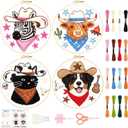 BEUNITONE 4 Set Embroidery Kit for Beginners, Animal Cowboy Patterns Cross Stitch Kits, Needlepoint Kits for Adults with Hoop, Cute Hand Embroidery Patterns for Cloth and Home Decor