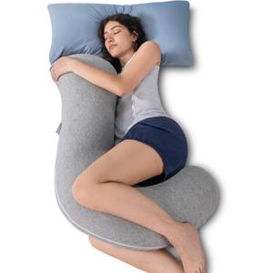 QUEEN ROSE Body Pillow, Full Body Support Pillow for Side Sleepers, Cooling Soft S Shaped Hug Pillow for Adults, Grey, 41in