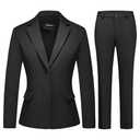 TRONSTORE Women's Business Solid Suit 2 Piece Slim Fit Classic Blazer Pants Set for Women Formal Office, Black, L