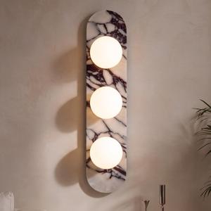 Fumete Natural Marble Wall Sconces 3 Light Alabaster Hardwired Wall Light in One Sconce Modern Cute Walls Mount Walls Lights for Bathroom Vanity, Bedroom, Living Room, Hallway, Staircase, 23.6x 4.7 inches