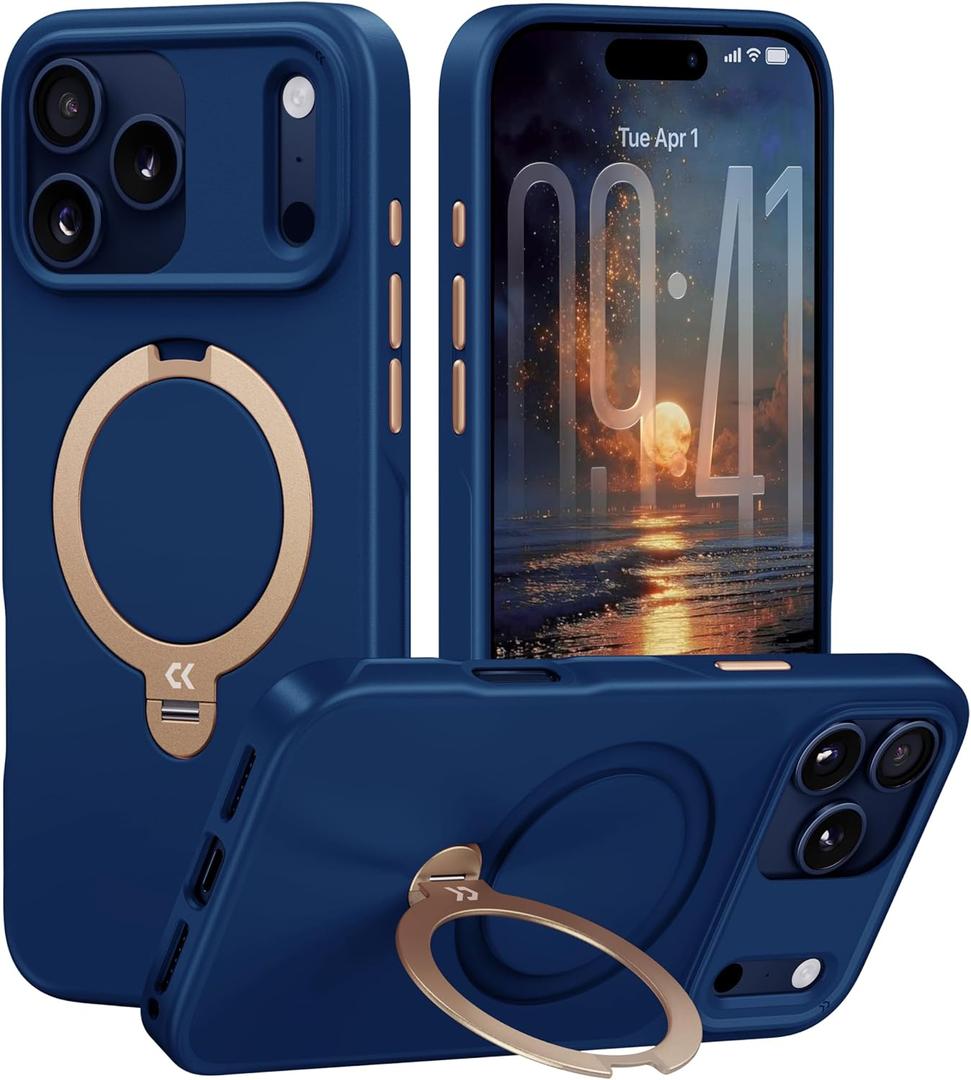 CASEKOO Marine Blue Designed for iPhone 17 Pro Max Case with Spin Magnetic Stand [16FT Military Protection] [Non-Slip Edge] [Fit for MagSafe] Shockproof for iPhone 17 ProMax Case with Stand 6.9''