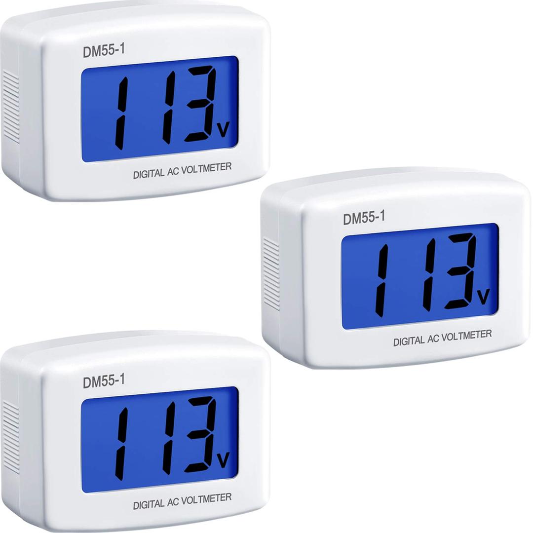 Voltage Test Monitor Flat US Plug AC 80-300V LCD Digital Voltmeter Panel Power Volt Test Monitor Gauge Meter for Household Plug Outlet(3 Pieces)