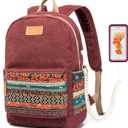Kinmac Canvas Backpack with Massage Cushioned Straps,Travel Outdoor Backpack (Wine-Bohemian)