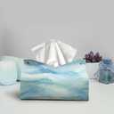 Blue Tissue Box Cover Rectangle, Light Blue and White Decorative Tissue Box for Living Room Desk, Contemporary Marble PU Leather Tissue Holder Toilet Organizer Tissues 9.8x5.9x5.9