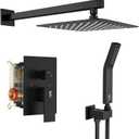 SR SUN RISE Black Square Rainfall Shower Head and Handle Set, Wall Mounted Shower Fixtures, Metal Shower Faucet Trim Repair Kits (With Shower Valve) (10 Inch)