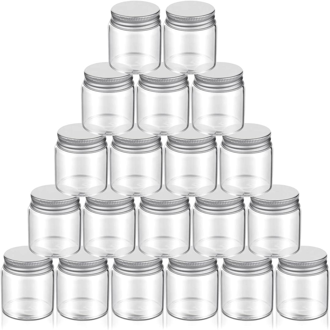 Eaasty 20 Pcs 1.6 oz Mini Mason Glasses Jar with Lids Small Spice Bottle for Honey Jam Jelly Kitchen DIY Wide Mouth Clear Airtight Canning Jars Food Container Wedding Shower Party Favor