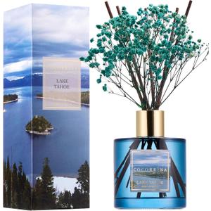 COCORRNA Reed Diffuser - Lake Tahoe 6.7 Fl.oz Reed Diffuser Set with 8 Sticks & Preserved Baby's Breath, Reed Diffuser for Home Bathroom Shelf Decor