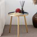 AOJEZOR Side Table: End Table for Indoor Use - Round Side Tables for Small Spaces - Grey Top 3 Legged Gold (16.9Dia x 17''H)