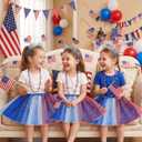 Sincere Party 4th of July Patriotic Tutu Skirt Set for Girls, Red, White and Blue, with Headband and Necklace, Ages 3-8