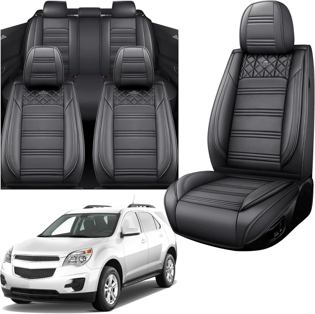 Car Seat Cover for Chevy Equinox 2010-2025,Leather Car Seat Covers Full Set,Custom fit Nappa Custom Breathable Waterproof Stylish Car Seat Protector Automotive Interior Accessories,Black