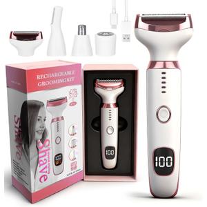 Wet & Dry Electric Razor for Women Men,4 in 1 Rechargeable Led Display Electric Shaver and Facial Hair Remover,Painless Ladies Body Razors for Nose Face Body Leg Bikini Arm Hair (White)