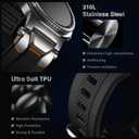 ULTIMAL Rugged TPU Sport Band ONLY for Samsung Galaxy Watch 8 Classic & Galaxy Watch 8 (40/44/46mm), Replacement Strap with Secure Connector, Waterproof Sweat-Resistant, Fit 6.2-8.9(Black+Silver)