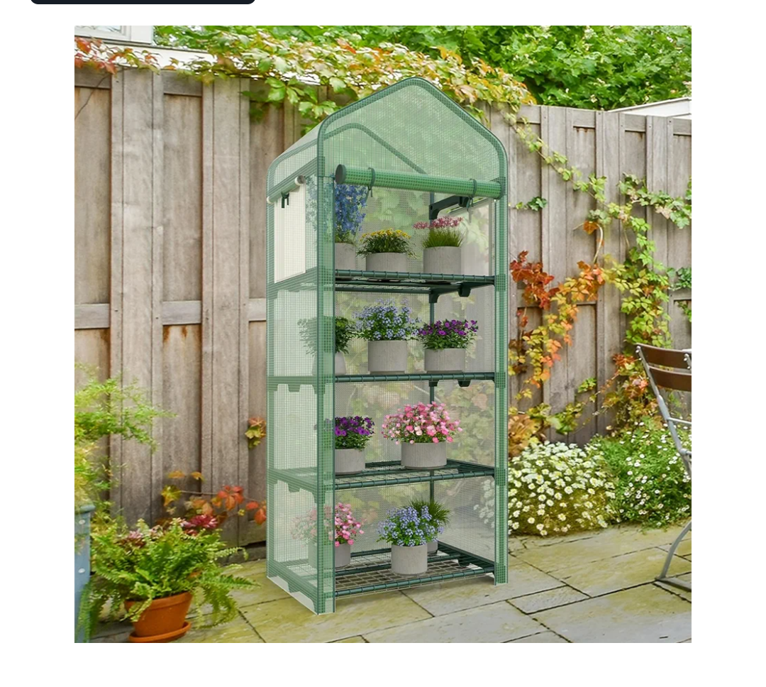 Mini Greenhouse 4-Tier Small Greenhouses for Outdoor Indoor 27"x19"x63" Portable Greenhouse w/ Screen Windows & Waterproof PE Cover Green House for Backyard Balcony Seedling Raising