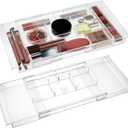 2 Pcs Expandable Drawer Organizer 11.1 to 19.2 Width, Shallow Cosmetic Organizer 1.3 Height, Clear Plastic Storage Trays for Dressing Table,Bathroom