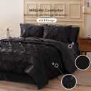 MR&HM Satin Comforter California King 7 Pieces Black - Luxurious Pinch Pleat Bedding Set with Comforter, Flat Sheet, Fitted Sheet, Pillowcases & Shams, Super Silky Soft Bed Set for All Season