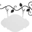 Hanging Sign Bracket with Blank Board, Wrought Iron Wall Hanger DIY Double-sided Signs Outdoor Wreath Hanger Flower Pot Brackets for Outdoor Business, Classroom Door, Home Farmhouse Decor