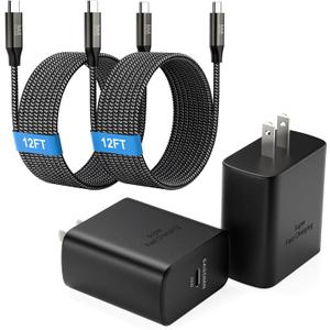45W Super Fast Charger Type C, [2 Pack] 45 Watt USB-C Charger PD/PPS Wall Charging Block for Samsung Galaxy S25 Ultra/S25+/S25/S24/S23 Ultra/S23+/S22 Ultra/S22+/S20 Ultra, Tab S8(with 2X 12ft Cable)