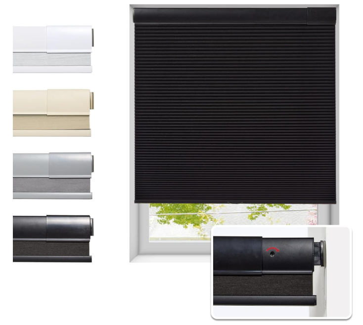 No Drill Cellular Shades for Indoor Windows, Thermal Insulating & Noise Reducing Honeycomb Blinds, Free Stop Cordless Blackout Shades, Black, 22" W x 64" H