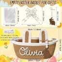 SiliFine Custom Easter Basket Personalized Easter Bunny Gift Basket with Name Rope Bow Ribbons and Gift Bag for DIY, Egg Hunt, Girls, Boys(Linen Yellow)