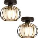 YYJLX 2 Pack Semi Flush Mount Ceiling Light Fixture Modern Small Crystal Chandelier Mini Indoor Ceiling Lamp for Bathroom Hallway Foyer Porch Hall Closet（Black）