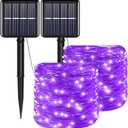 YAOZHOU Solar Christmas Halloween String Lights Purple Outdoor Waterproof 2Pack Total 200Led 8 Modes Copper String Lights Fairy Lights for Valentine's Day Garden, Patio, Fence, Balcony, Outdoors