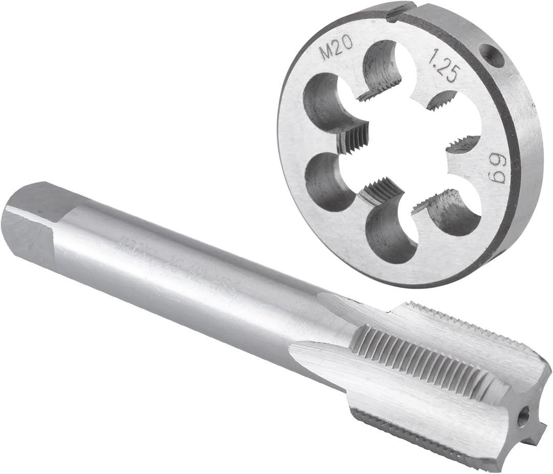 Burkit M20 X 1.25 Tap and Die Set, M20 x 1.25 Machine Thread Tap and Round Die Right Hand
