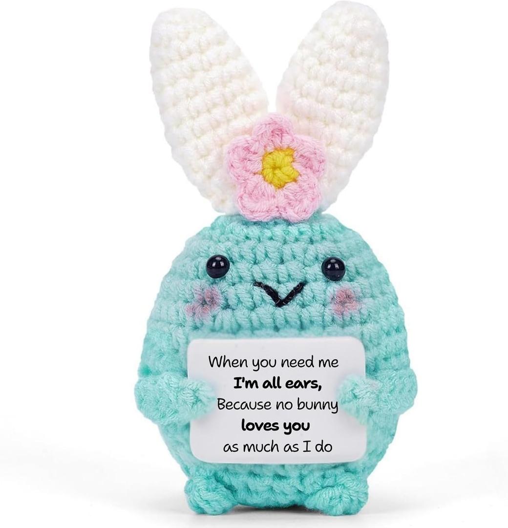 Positive Crochet, Handmade Mini Rabbit Inspirational Emotional Motivational Crochet Animal, Birthday Gift for Her, Graduation Gift
